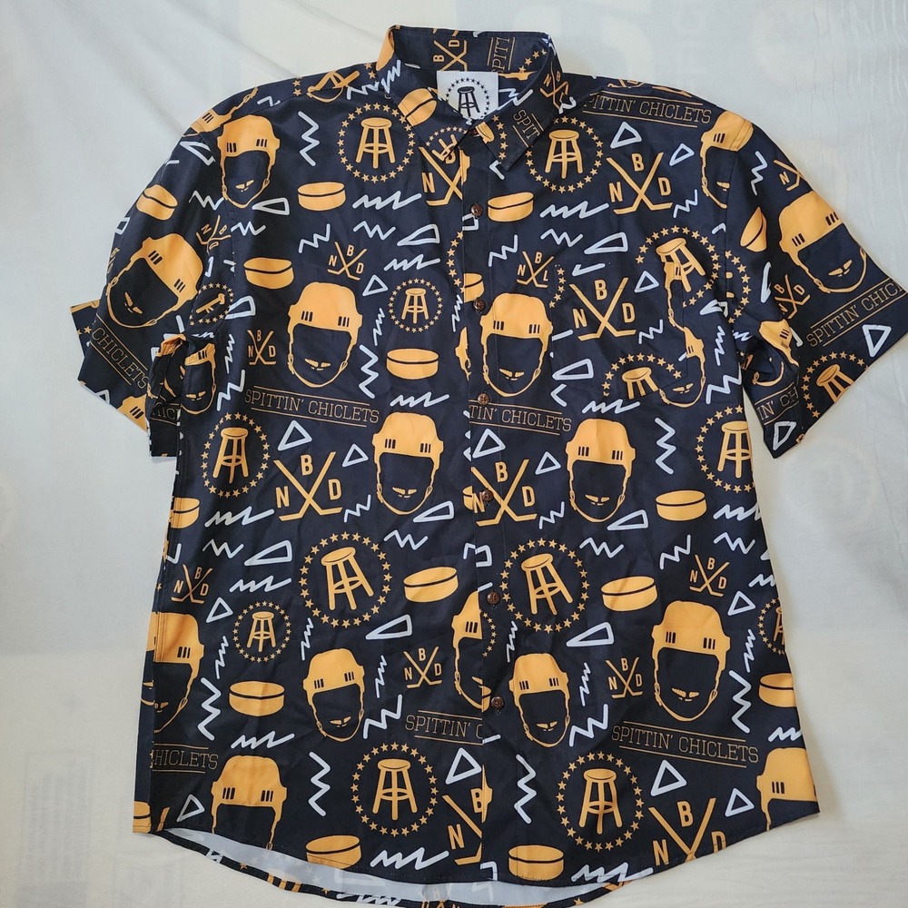 Barstool Spittin Chiclets Shirt Mens XL Black Gold Excellent Hockey Button Down